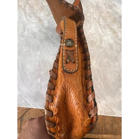 Patricia Nash Barcellona Saddle Bag Burnished Tooled Italian Brown Leather - Picture 10 of 11